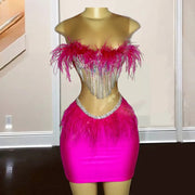 Hot Pink Rhinestone Tassel Dress