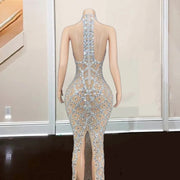 Real Photo Mermaid Prom Dresses Crystal Beading High Neck Party Dress Long Homecoming Gowns
