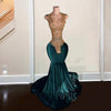 Sexy Velvet Rhinestone Deep V Neck Prom Dress