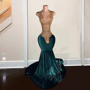 Sexy Deep V Neck Prom Dresses 2024 Rhinestone Velvet Mermaid Party Gowns Beading Evening Dress