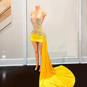 Yellow Sweetheart Beaded Cocktail Dress