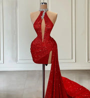 Red Sequin Evening Dress with Train