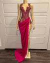 Mannequin Wearing a Pink Crystal Diamond Mini Birthday Dress with Detachable Train and Sparkling Embellishments, Styled for Glamorous Celebrations