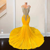 Yellow Velvet Crystal Prom Dress