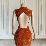 Orange Crystal Feather Mermaid Prom Dress