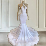 White Mermaid Feathers Prom Dress 2024