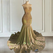 Sparkly Gold Rhinestone Prom Dress 2024