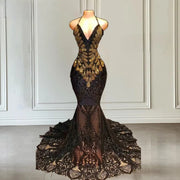 Sexy Black & Gold 2024 Rhinestone Backless Prom Dress