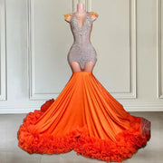 Orange Rhinestone Sequin Prom Dress 2024