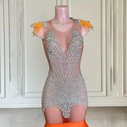 Orange Rhinestone Sequin Prom Dress 2024