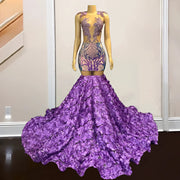 Lavender Crystal Rhinestone Mermaid Prom Dress 2024