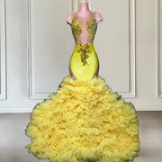 2024 Sexy Yellow Prom Dress with Rhinestone Mermaid Elegance
