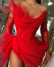 Red Ruffled Mermaid Mini Dress