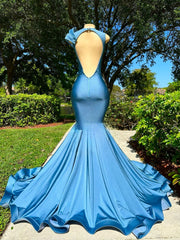New Blue Cut-Out Mermaid Prom Dress with Sparkly Crystals