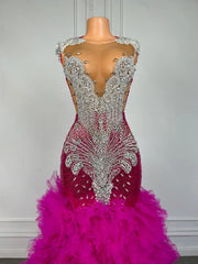 Long Sleeve Brown Velvet Mermaid Prom Dress with Crystal Rhinestones