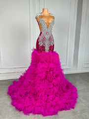 Long Sleeve Brown Velvet Mermaid Prom Dress with Crystal Rhinestones