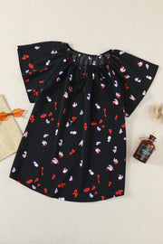 Khaki V-neck Short Sleeve Fashion Print Fantasy Fluttering Blouse