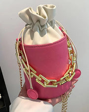 Drawstring Chain Strap Bucket Bag