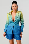 Get ready for the holiday ombre blazer suit set