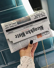 Newspaper Print Magnet Envelop Crossbody Bag