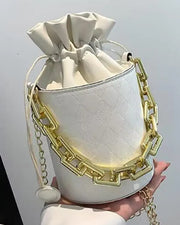 Drawstring Chain Strap Bucket Bag