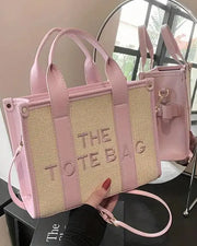 Letter Embroidery Versatile All-Match Straw Tote Bag