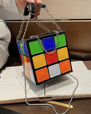 Colorblock Chain Strap Cube Hanbag