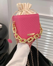 Chain Strap Drawstring Bucket Crossbody Handbag