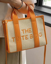 Letter Embroidery Versatile All-Match Straw Tote Bag