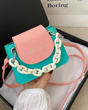 Colorblock Chain Strap Mini Square Shoulder Crossbody Bag