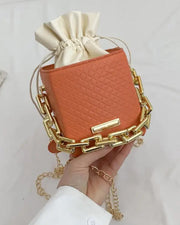 Chain Strap Drawstring Bucket Crossbody Handbag