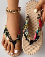 Floral Print Toe Post Beach Flip Flops