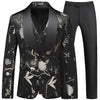 Men's Hollow Print Three-Piece Suit (Blazer, Pants, and Vest)