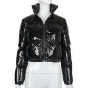 Women's Winter Puffer Down Jacket Ultra Short Glossy Fashion Coat with
