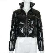 Women's Winter Puffer Down Jacket Ultra Short Glossy Fashion Coat with