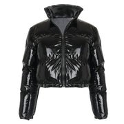 Women's Winter Puffer Down Jacket Ultra Short Glossy Fashion Coat with