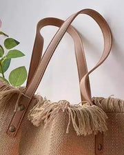 Letter Tassel Summer Beach Canvas Tote Bag