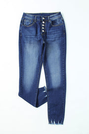 Dark Blue High Waisted Buttons Jeans