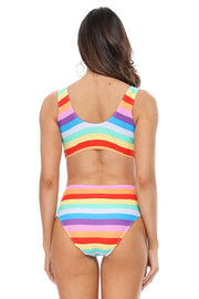 RAINBOW STRIPED HIGH WAIST BIKINI SET