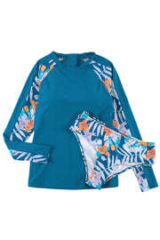 Floral Print Zipper Long Sleeve Surfing Swimwear