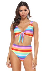 RAINBOW STRIPED HIGH WAIST BIKINI SET