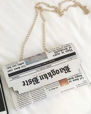 Newspaper Print Magnet Envelop Crossbody Bag