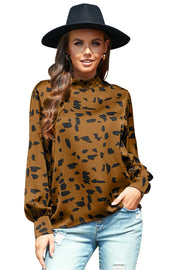 Mock Neck Lantern Sleeve Fashion Print Blouse