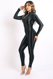 Striped velvet jumpsuit