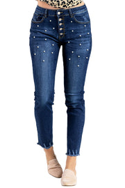 Dark Blue High Waisted Buttons Jeans