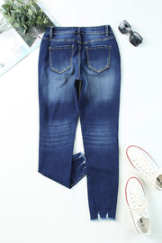 Dark Blue High Waisted Buttons Jeans