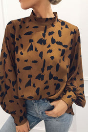 Mock Neck Lantern Sleeve Fashion Print Blouse