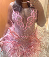 Luxury Handmade Beads Birthday Dress With Feathers