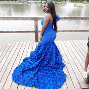 Gltter Beaded Mermaid Long Prom Dresses 2023 Blue Single Full Sleeve Women Formal Evening Gowns for Graduation Party