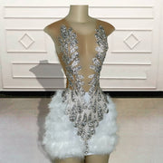 Short Prom Dresses for Birthday Party Sparkly Sequin Feathers Women Mini Cocktail Gowns Custom Made